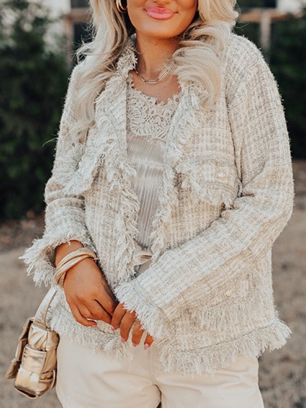 Impressions Ivory Fringe Tweed Jacket